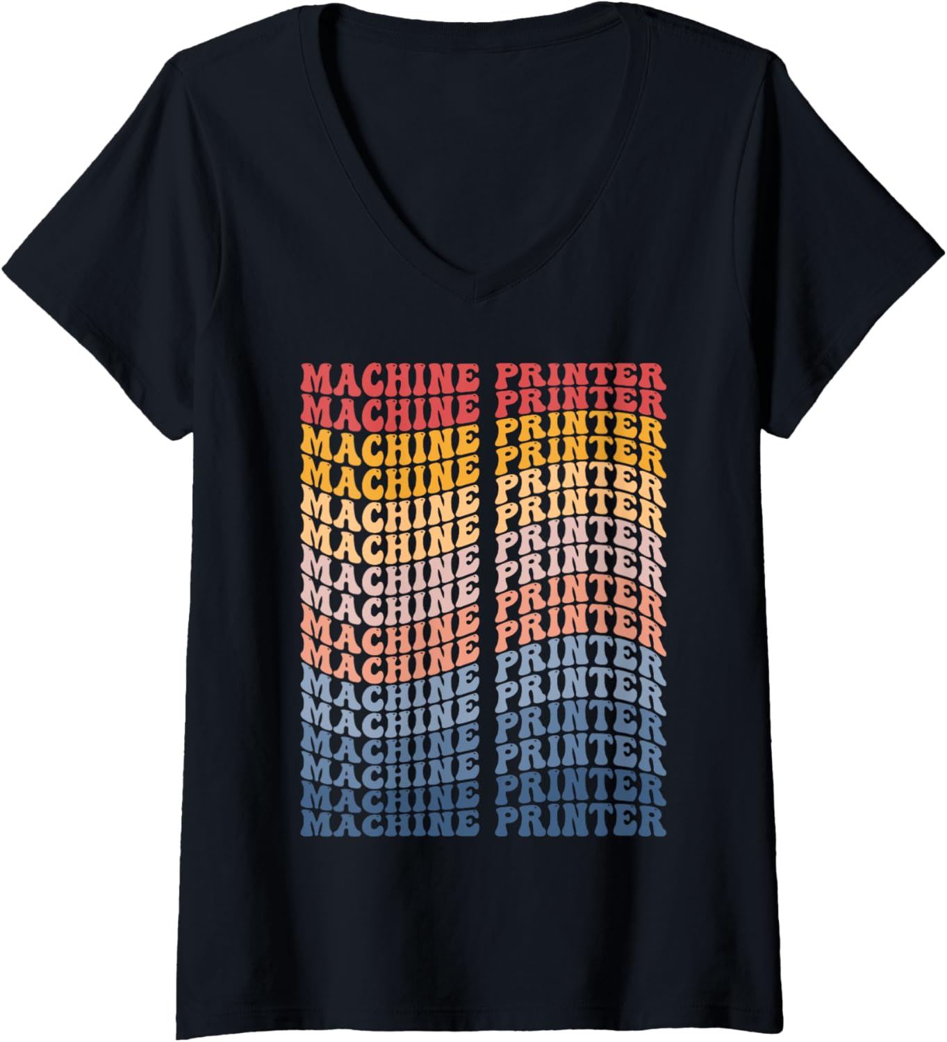 Machine Printer Groovy Retro V Neck