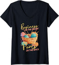 Womens Business in the Front Purls in the Back Yarn Knitting Humor V-Neck