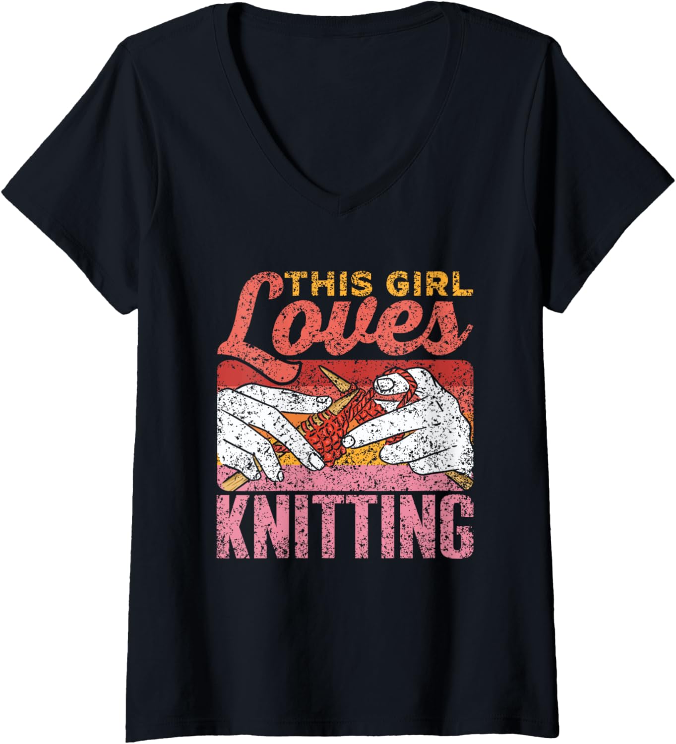 This Girl Loves Knitting Knit Knitter Hobby Yarn Knitting V-Neck