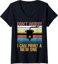 Womens Retro Vintage 3D Printer Tee Idea Geeks V Neck