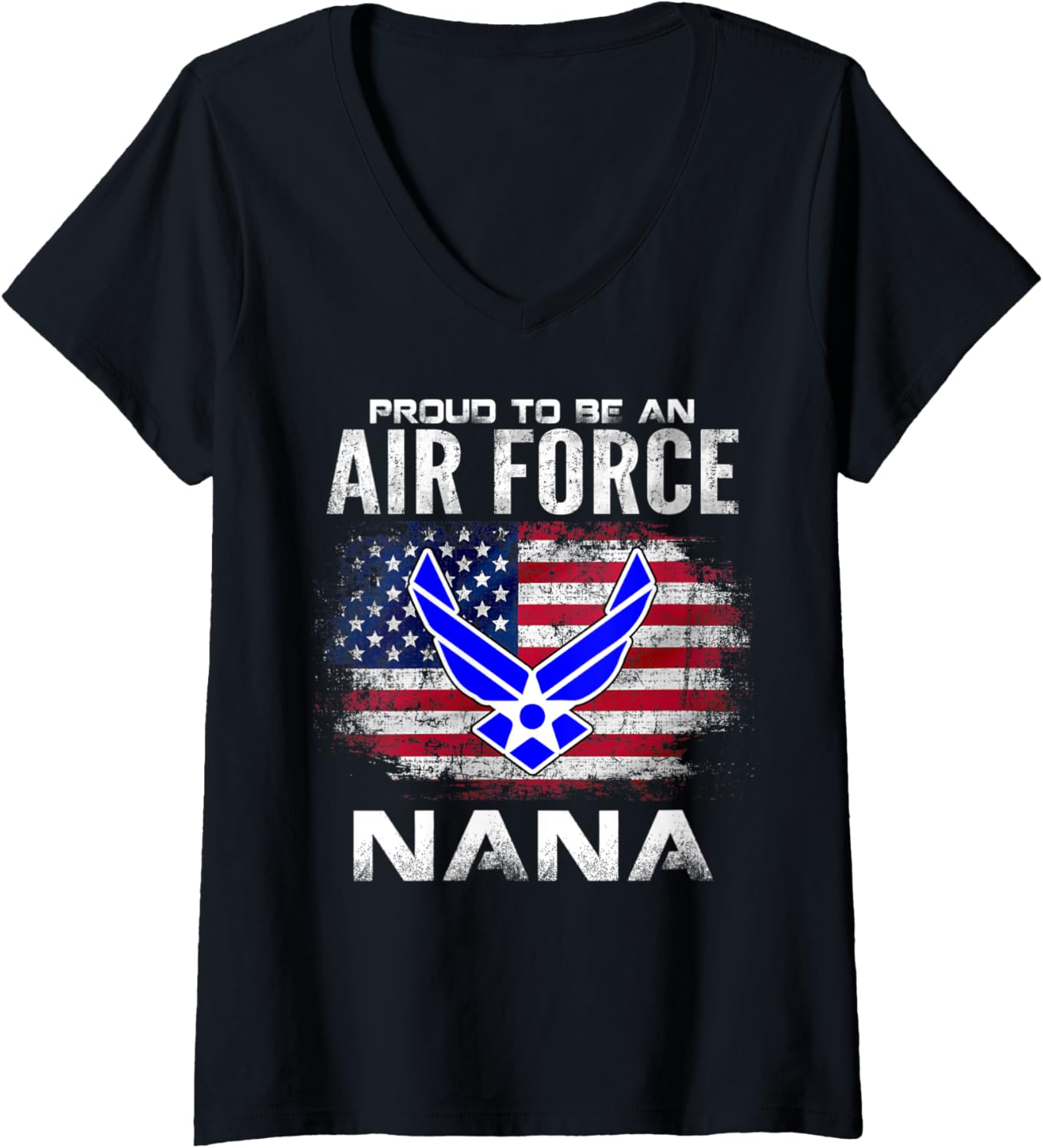 Womens Proud To Be An Air Force Nana With American Flag Gift V Neck