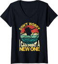 Womens Vintage Retro Printing 3D Printer V Neck
