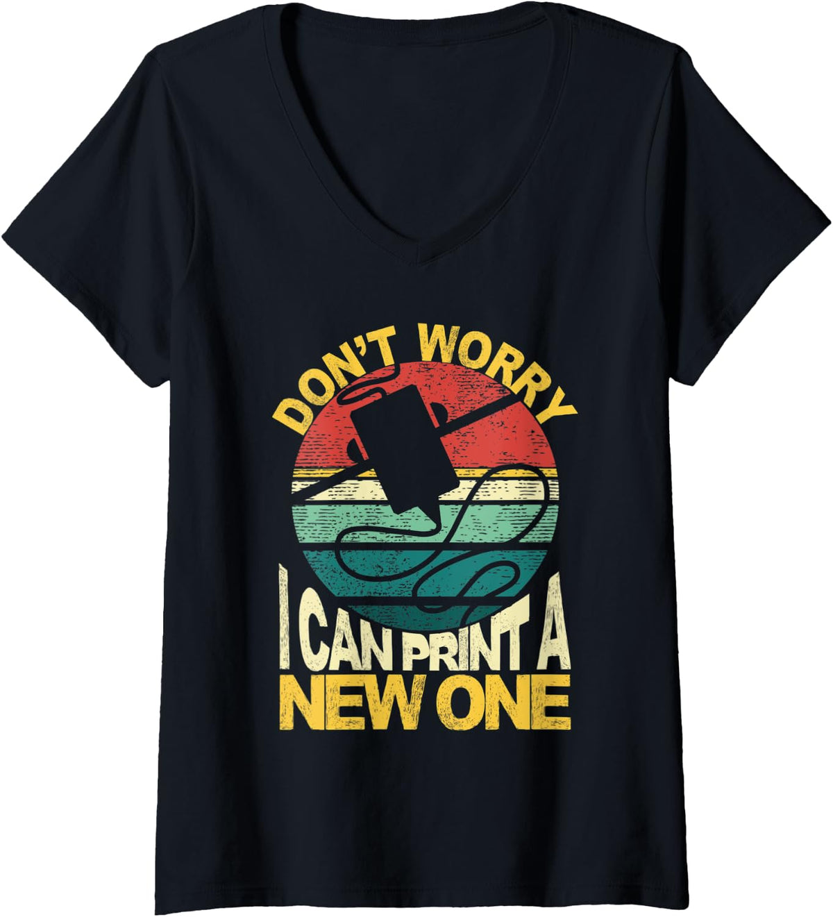 Womens Vintage Retro Printing 3D Printer V Neck
