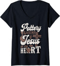 Womens Pottery Ceramics Artist Jesus Faith Christian Pottery In My V Neck