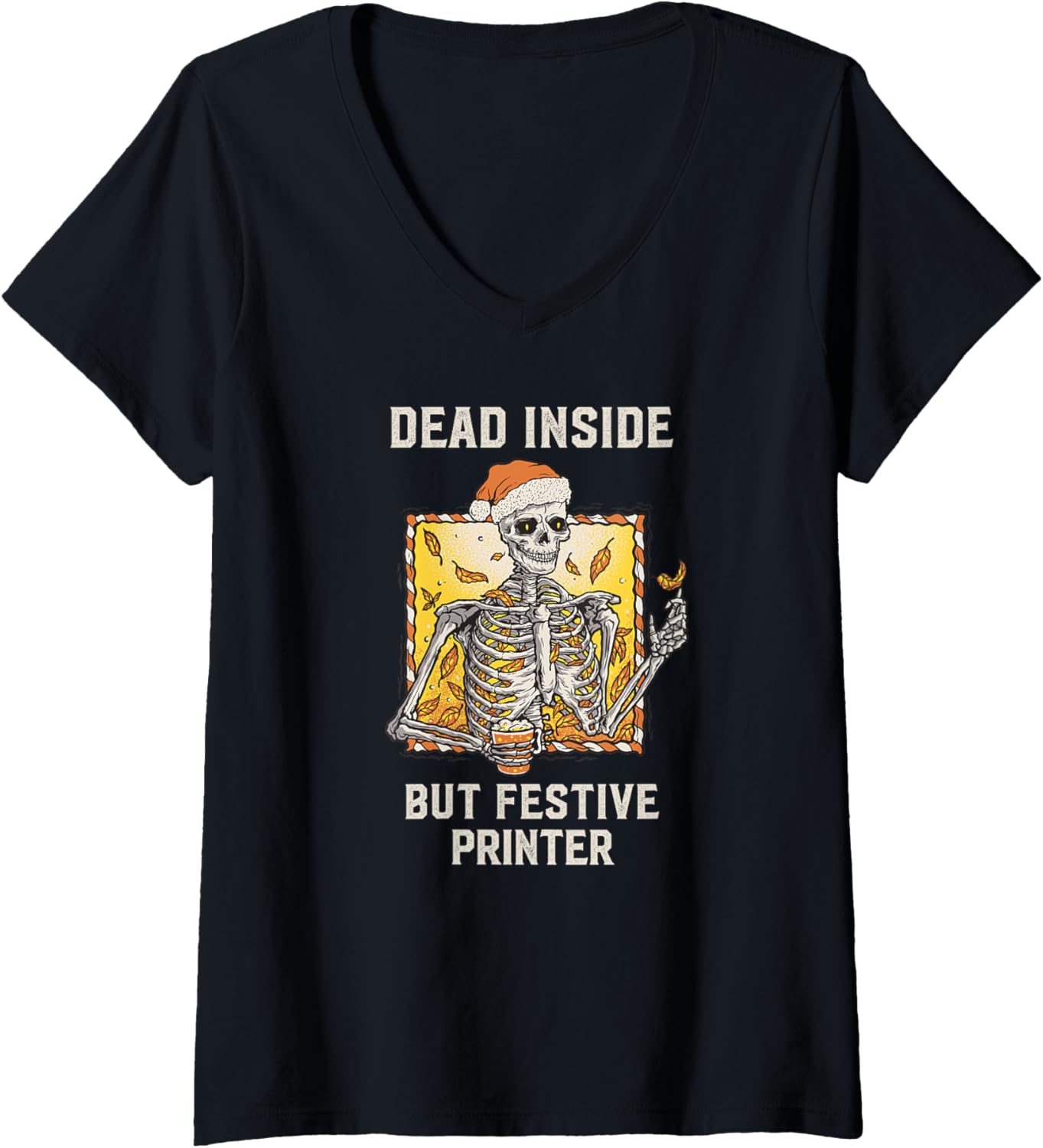 Dead Inside Festive Printer Christmas V Neck