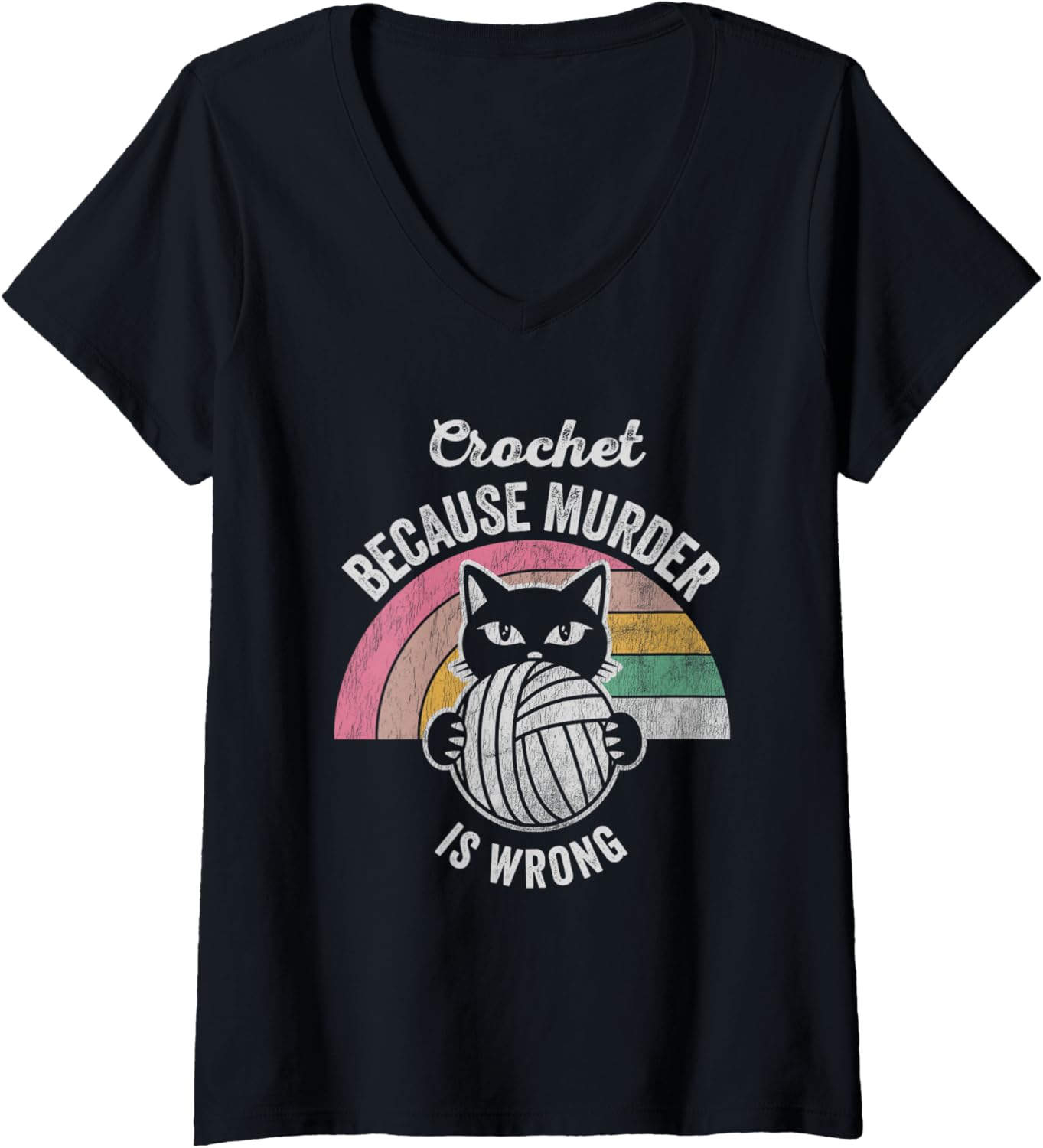 Womens Crochet Because Murder Is Wrong Cat Yarn V-Neck