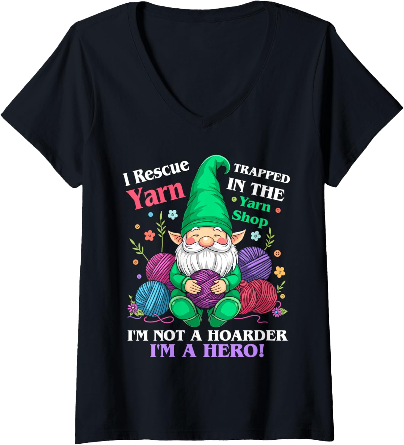 Womens Crochet gnomes women i rescue yarn trapped in the yarn shop V-Neck