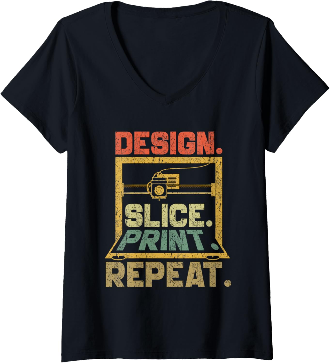 3D Printing 3D Printer Retro Design Slice Print Repeat V Neck