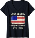 Womens 250 Years America Usa Flag Retro Vintage V Neck
