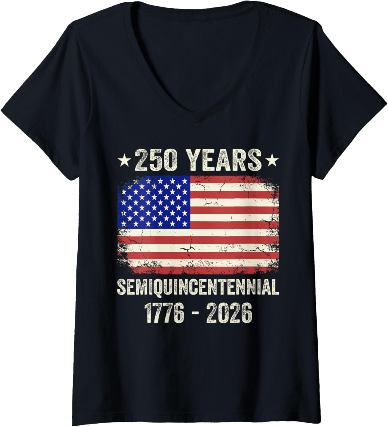 Womens 250 Years America Usa Flag Retro Vintage V Neck