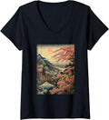 Womens Vintage Cherry Blossom Woodblock Japanese Graphical Wonder V Neck