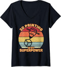Womens 3D Printing Superpower Funny 3D Printer Fans V Neck