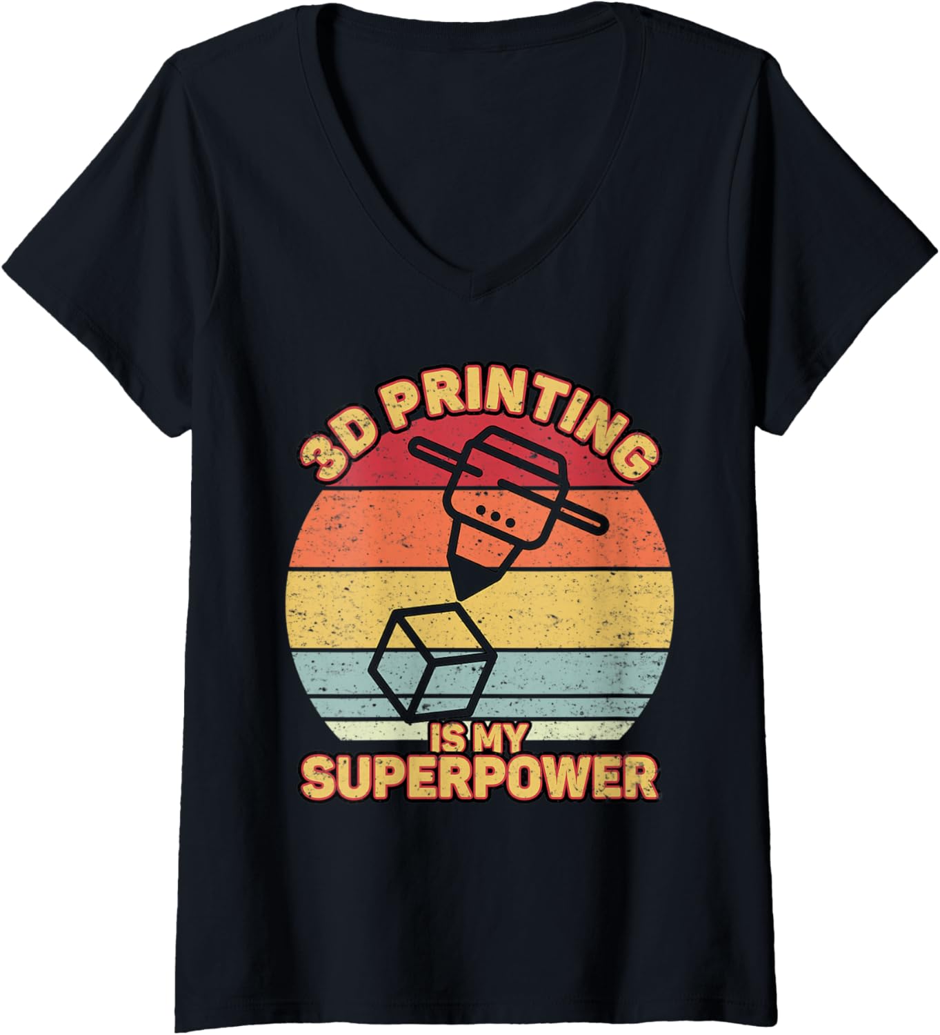 Womens 3D Printing Superpower Funny 3D Printer Fans V Neck