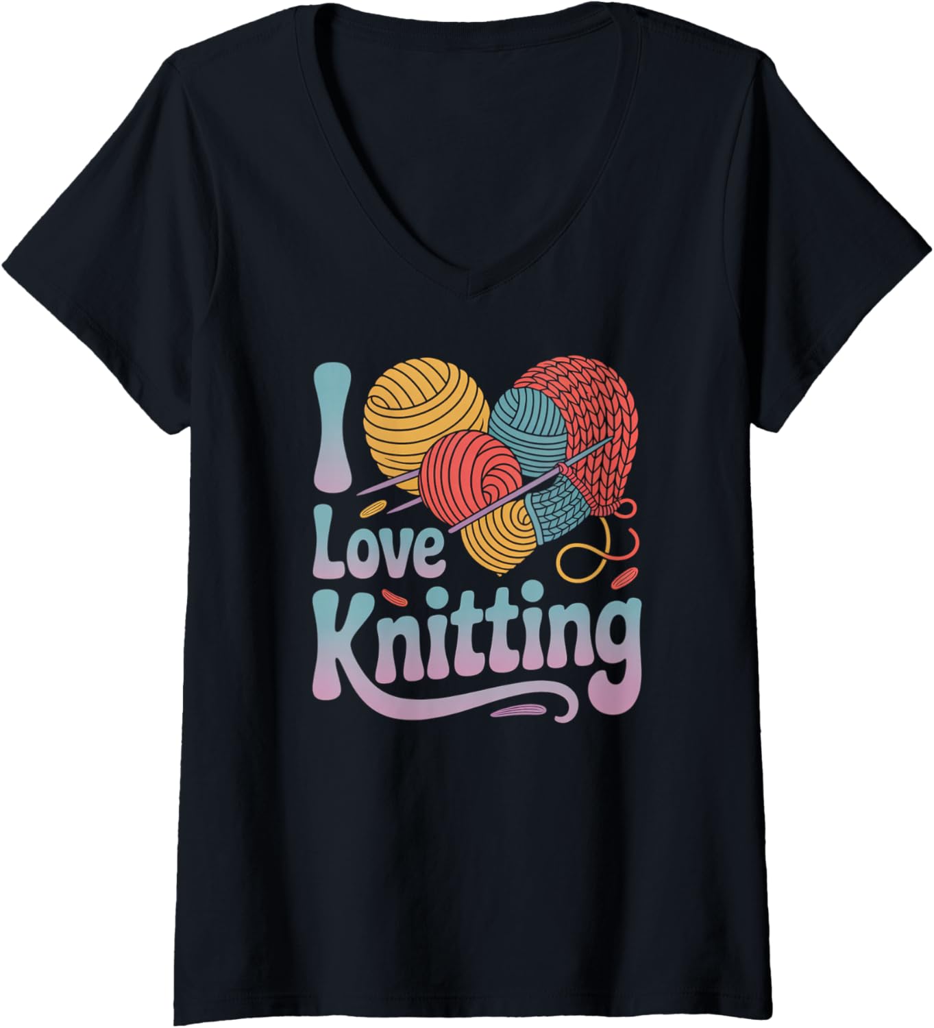 Womens I Love Knitting Enthusiast Yarn Lover V-Neck