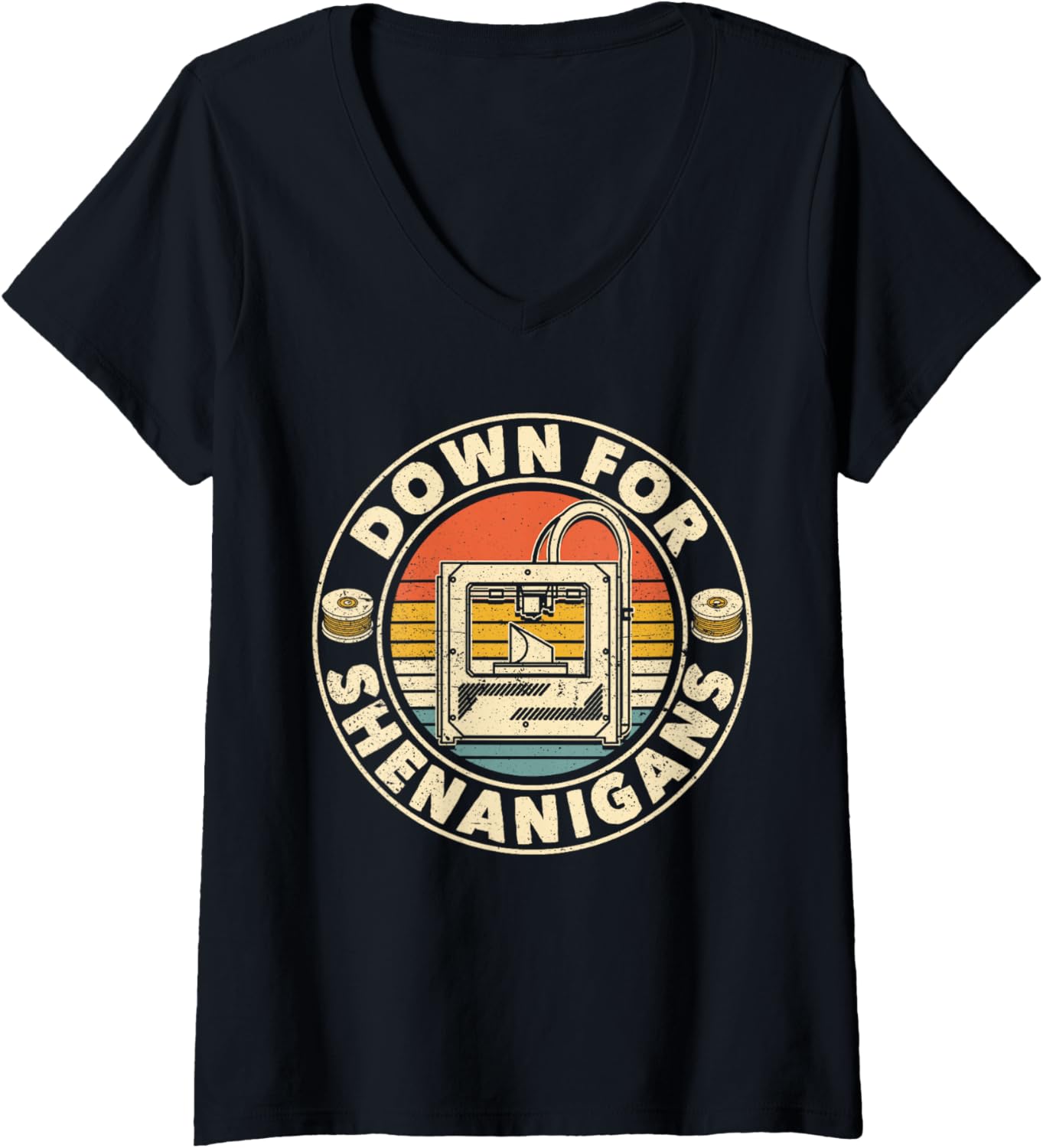 Womens Retro 3D Printer Down Shenanigans 3D Printing V Neck