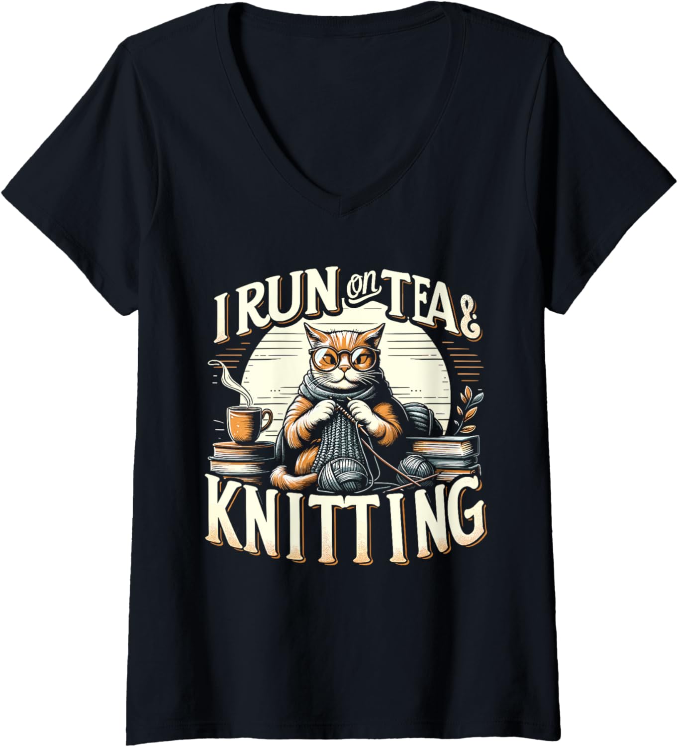 I Run on Tea and Knitting Knitters Yarn Yarn Knitting Lover V-Neck