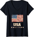 Womens Life Is Really Good Distressed Usa Flag 4Th Of July Beach V Neck