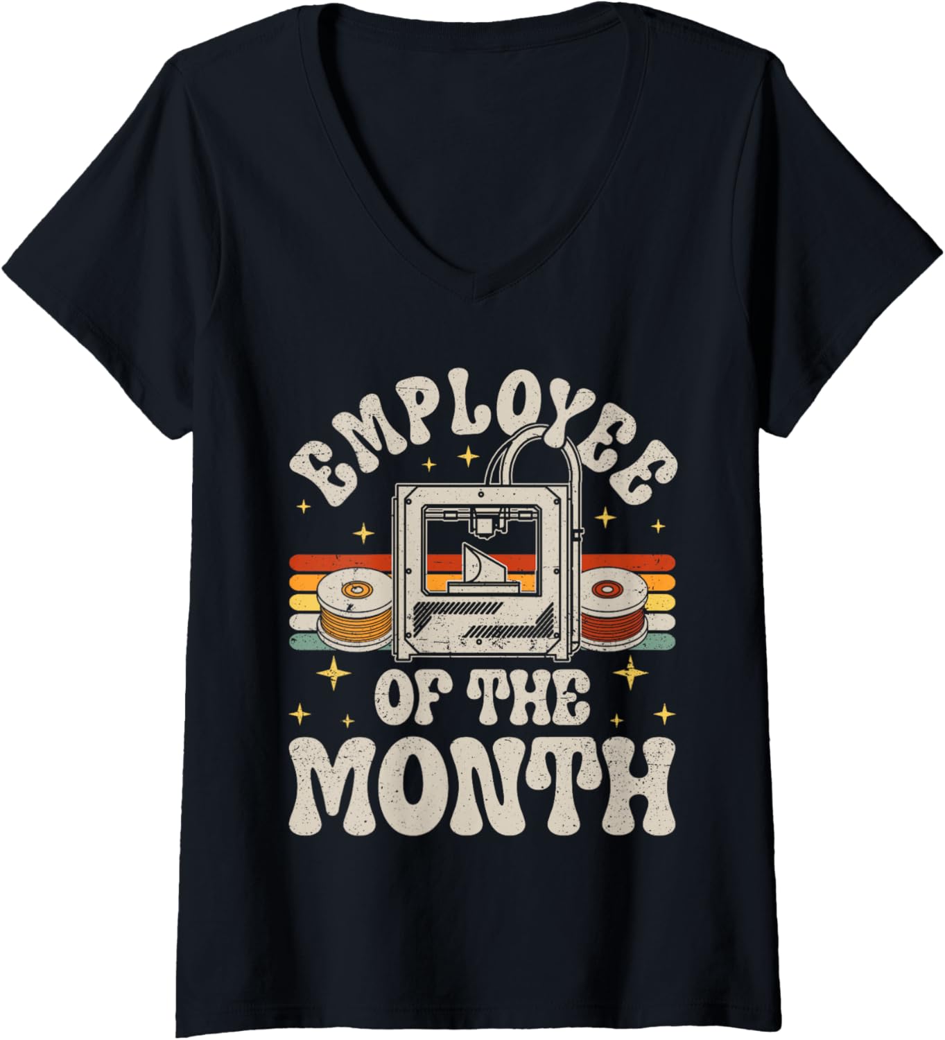 Womens Employee Of Month 3D Printing Retro V Neck