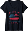 Womens Growing An All American Baby American Flag Kid V Neck