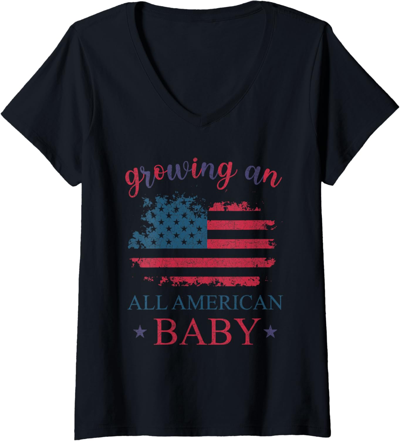 Womens Growing An All American Baby American Flag Kid V Neck