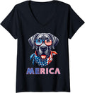Womens Merica Great Dane Dog American Flag Patriotic 4Th Of July V Neck