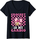 Womens Crochet is My Cardio Crocheting Crocheter Knitting Yarn Girl V-Neck