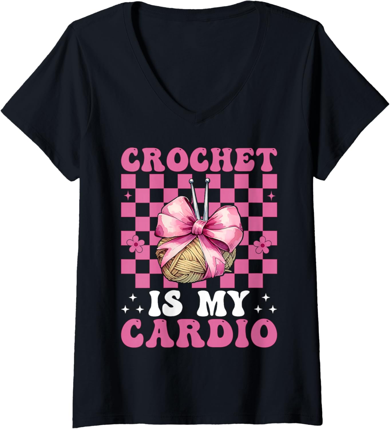 Womens Crochet is My Cardio Crocheting Crocheter Knitting Yarn Girl V-Neck