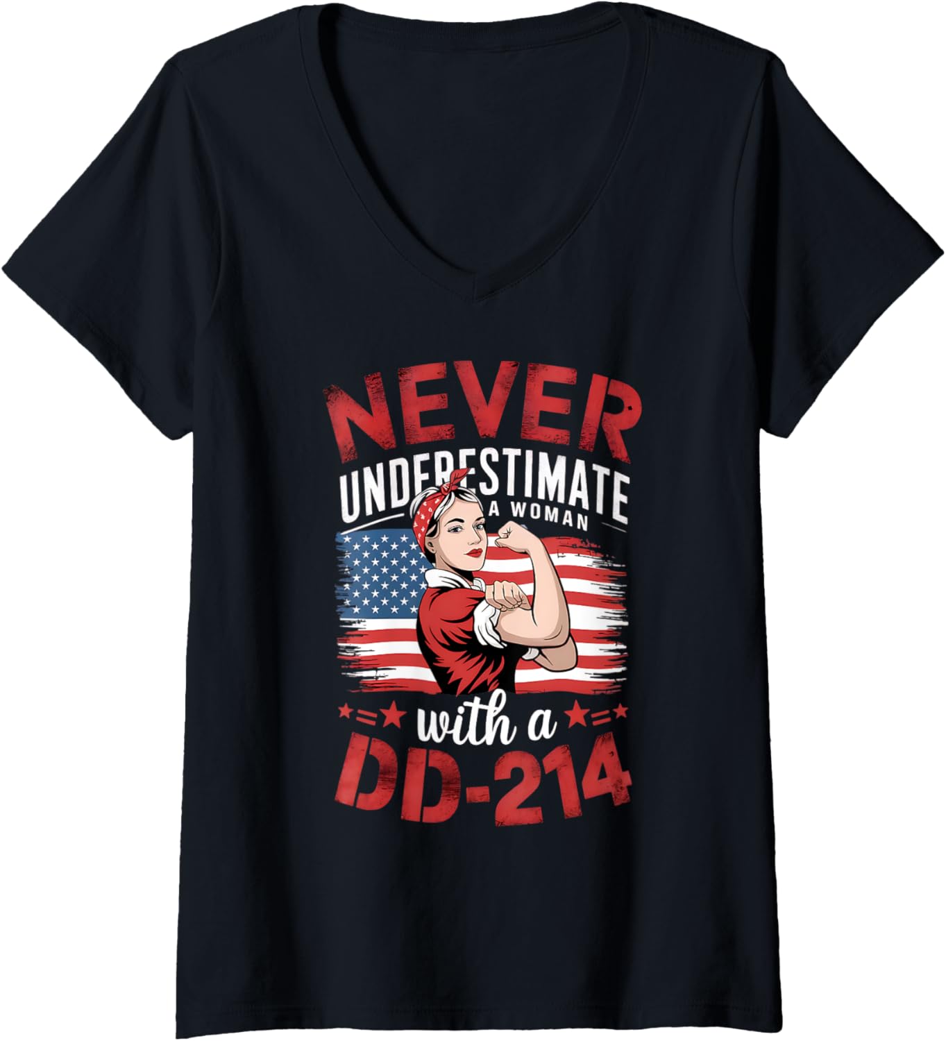 Womens Veteran American Flag Patriotic Rosie The Riveter Dd 214 V Neck