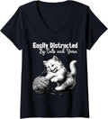 Womens Adorable Knitting and Crochet Happy Cat Yarn Lovers Gift V-Neck