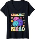 Womens Crochet Nerd Groovy Crocheting Knitting Yarn Lover V-Neck