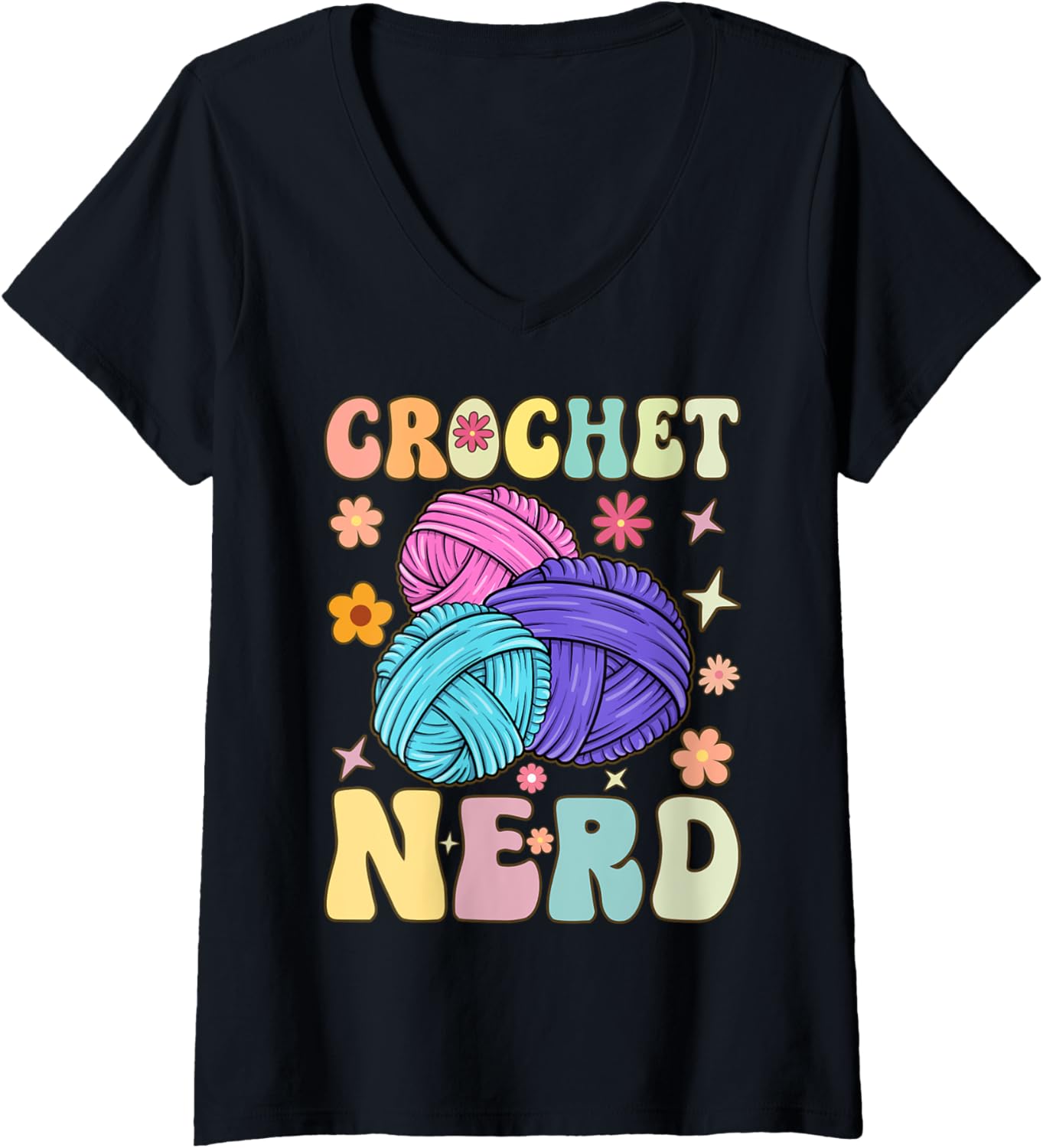 Womens Crochet Nerd Groovy Crocheting Knitting Yarn Lover V-Neck