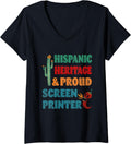 Womens Hispanic Heritage Proud Screen Printer V Neck