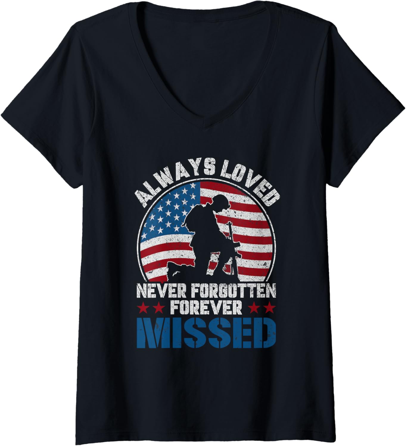 Womens Memorial Day Usa Flag Soldier Tribute Remember And Honor V Neck