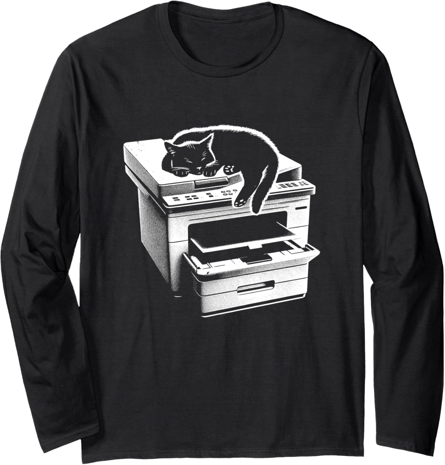 Office Cat Sleeping On Printer Cute Cat Kitten Lover Long Sleeve