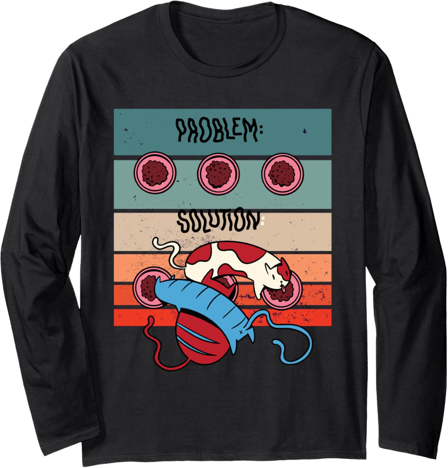 Cat humor food bowls playful cat yarn ball pet lovers humor Long Sleeve
