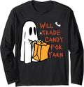 Ghost will trade candy for yarn halloween knitting Crochet Long Sleeve