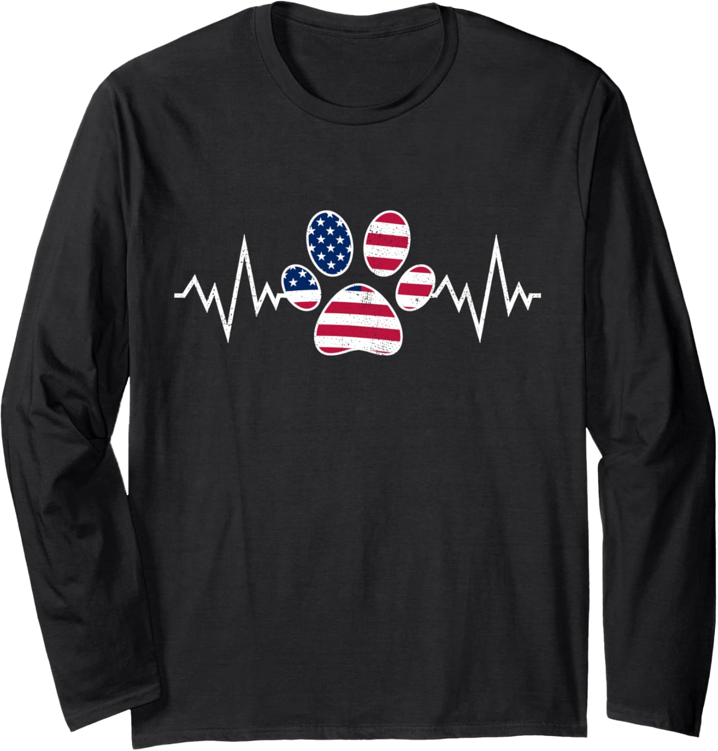 American Flag Dog Paw Print Heartbeat U2013 Usa Flag Pulse Line Long Sleeve