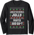 Funny Printer Ugly Christmas Design Xmas Themed Long Sleeve