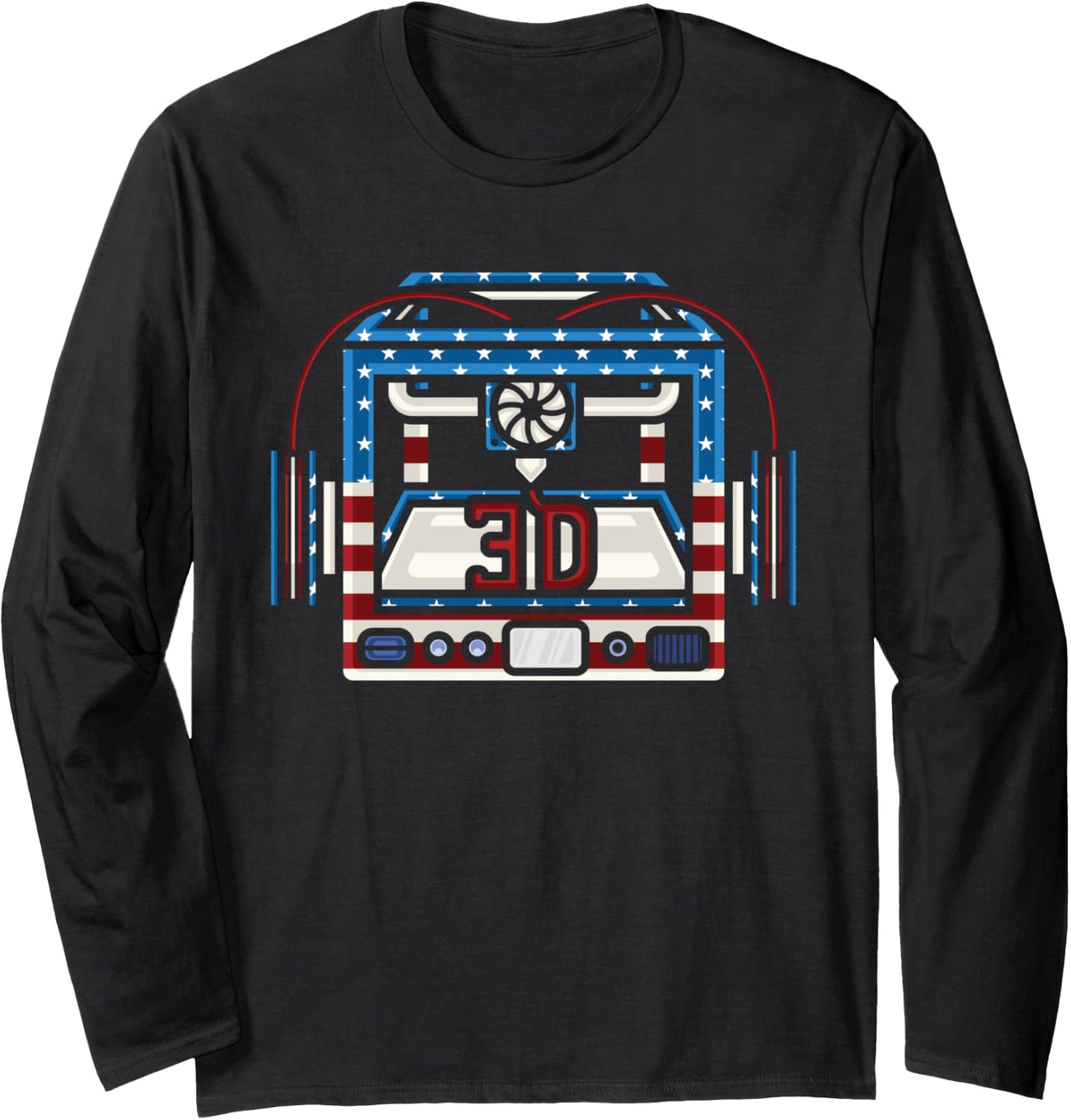 3D Printing Printer Nerd Geek American Flag Print Usa Lover Long Sleeve