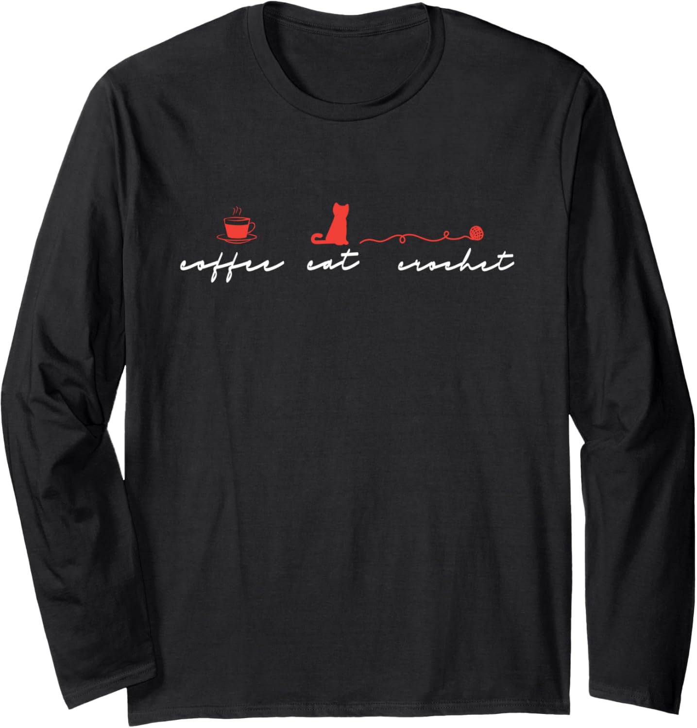 Coffee Cat Crochet | Yarn Knitting Crocheting | Cats Lover Long Sleeve