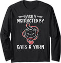Easily Distracted By Cats & Yarn Knitting Yarn Crocheting Long Sleeve