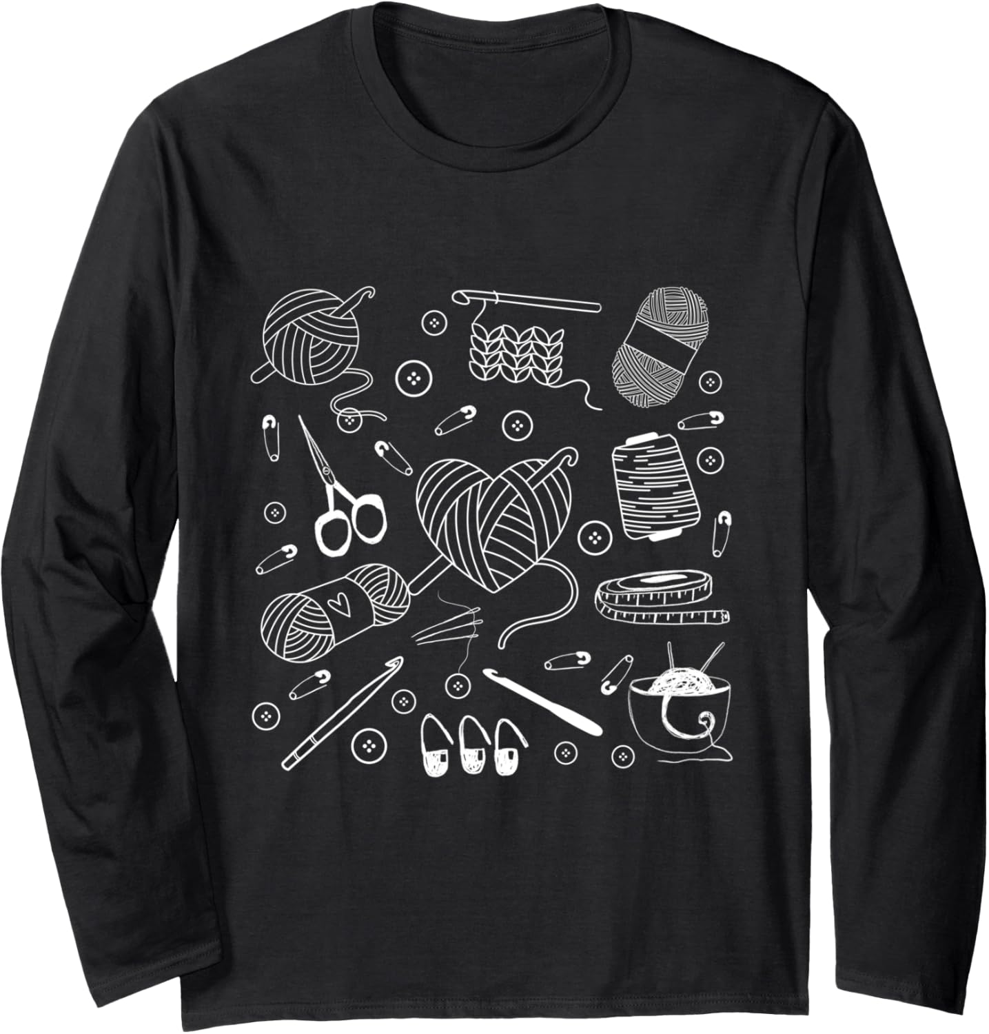 Knitting Doodles Cute Crocheter Icons for Yarn Lover Long Sleeve