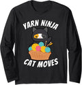 Funny Cat Lover and Yarn Enthusiast Tee - Yarn Ninja Cat Long Sleeve
