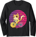 Cat on bike adorable kitty yarn wheels cat lovers cycling Long Sleeve