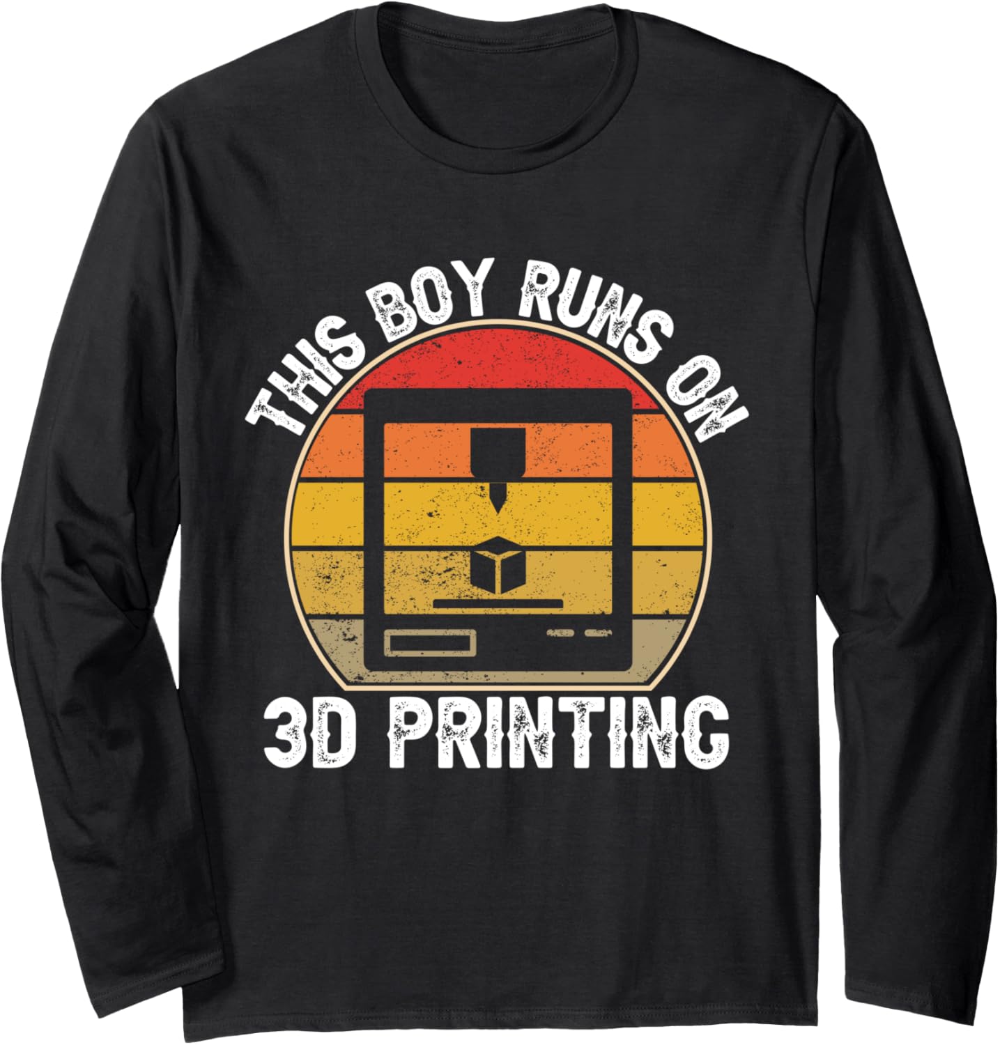 This Boy Runs On 3D Printing Funny Retro 3D Printer Long Sleeve
