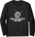 Knitting Easily Distracted By Knitting Needles And Yarn Long Sleeve