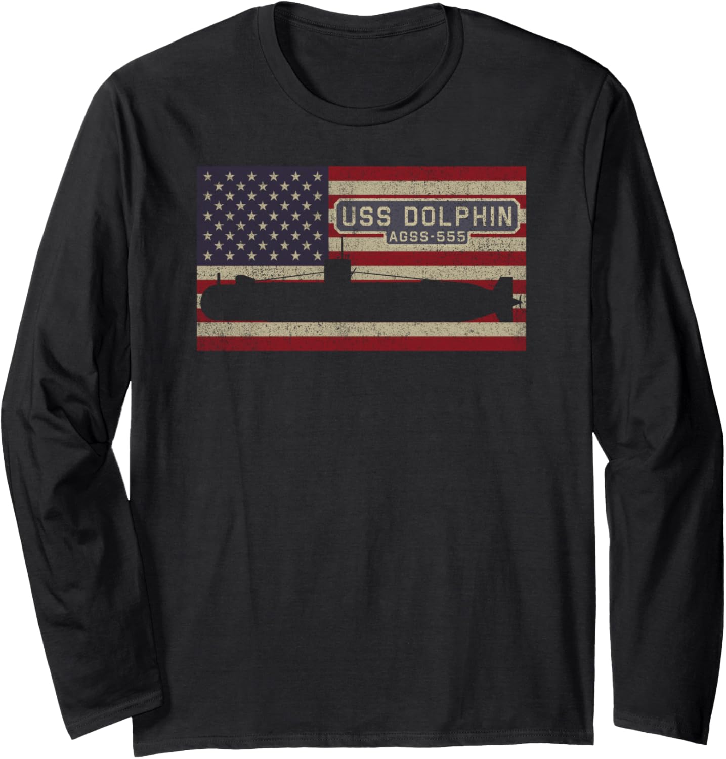 Uss Dolphin Agss 555 Deep Diving Submarine Usa American Flag Long Sleeve