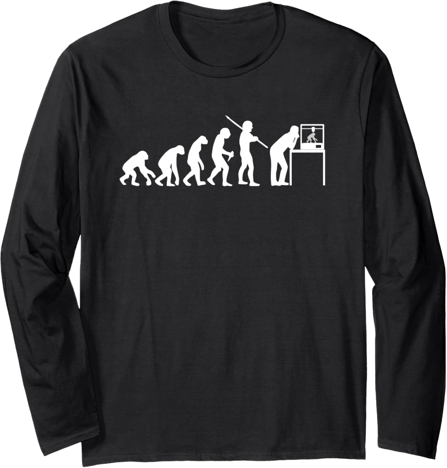 Funny 3D Printing Evolution 3D Printer Joke Men Long Sleeve