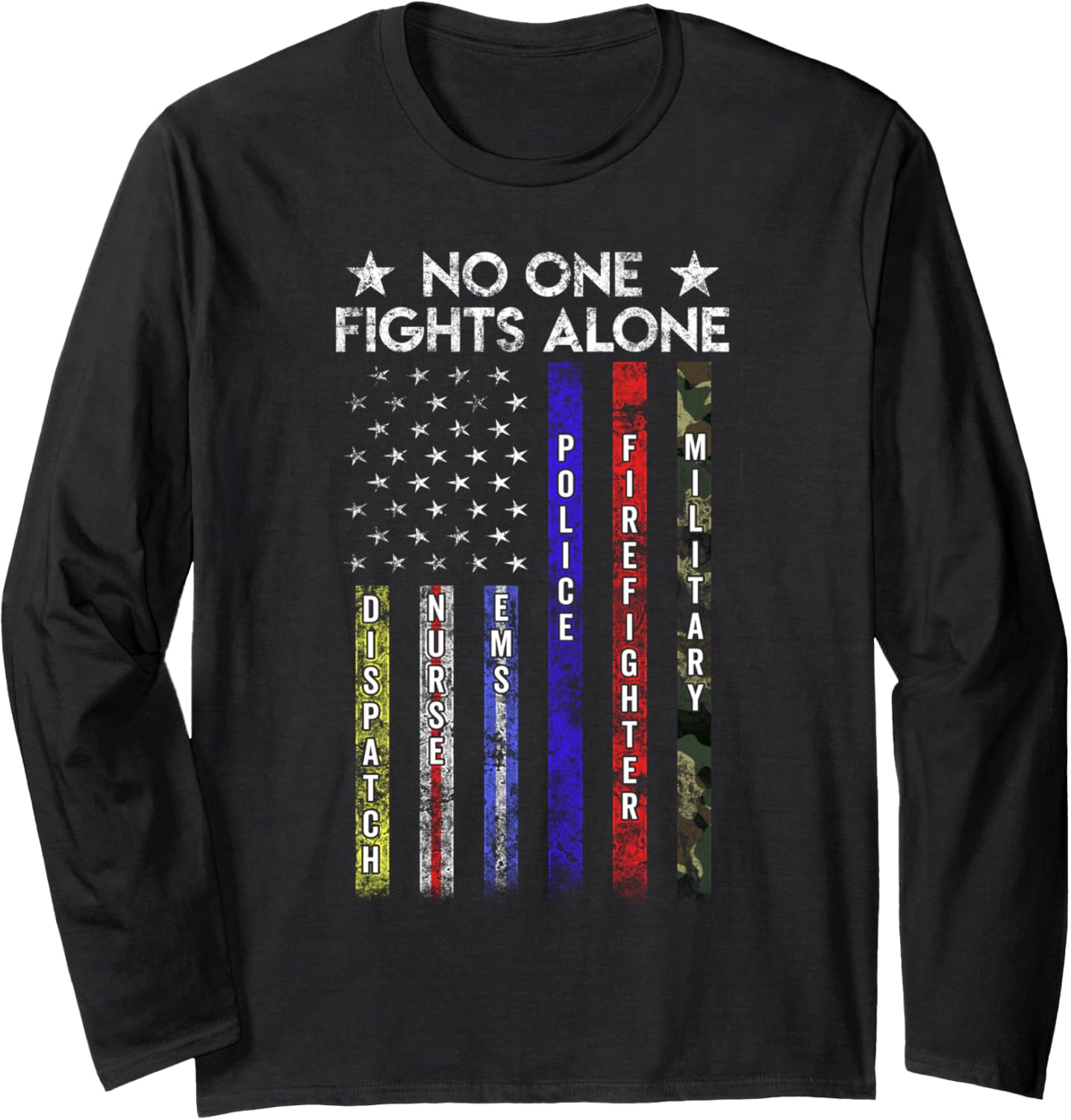 Usa Flag Thin Line Military Police Nurse No One Fight Alone Long Sleeve