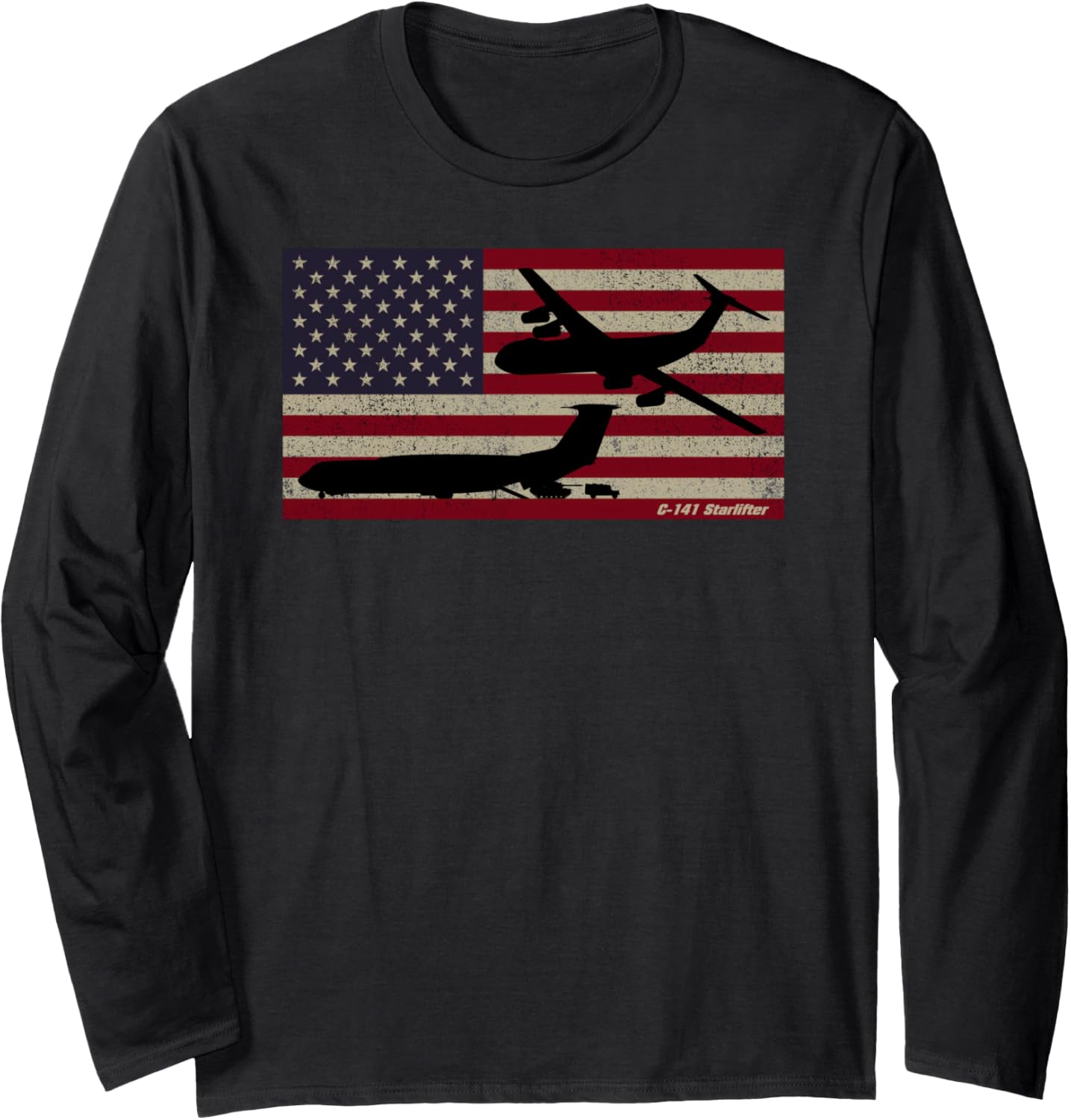 C 141 Starlifter American Airlifter Plane Patriotic Usa Flag Long Sleeve